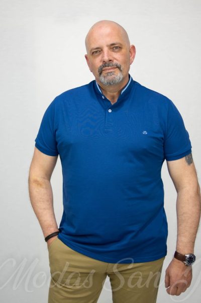 Polo manga corta cuello mao azul oscuro