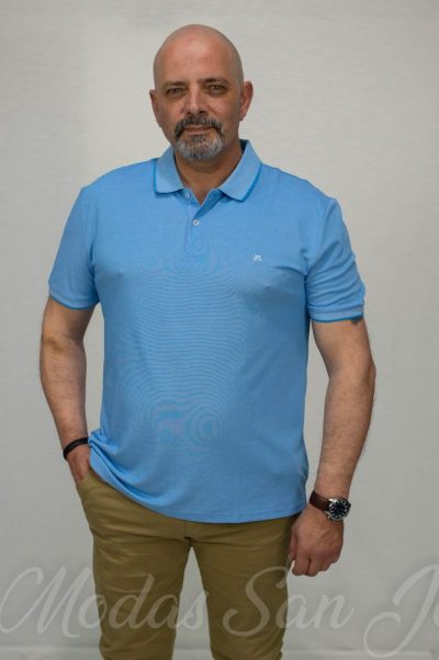 Polo manga corta cuello solapa azul cielo