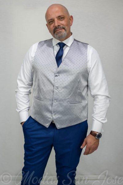 Chaleco recto plata estampado azul  Alessandro