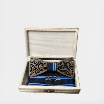 Pajarita madera con vivo en raya azul