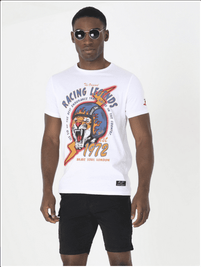 Camiseta león llamas Brave soul blanco