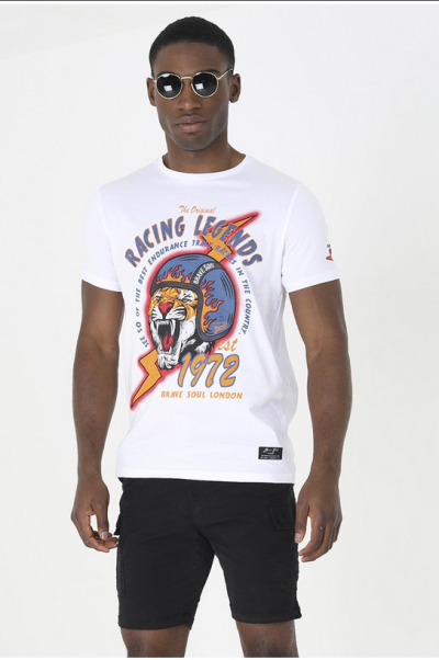 Camiseta león llamas Brave soul blanco
