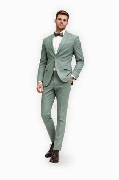 Traje slim fit microestructura Roberto Bassi verde claro