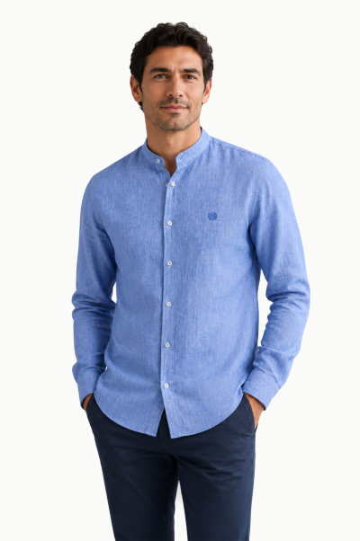 Camisa Azul Cuello Mao Hombre Urban Button