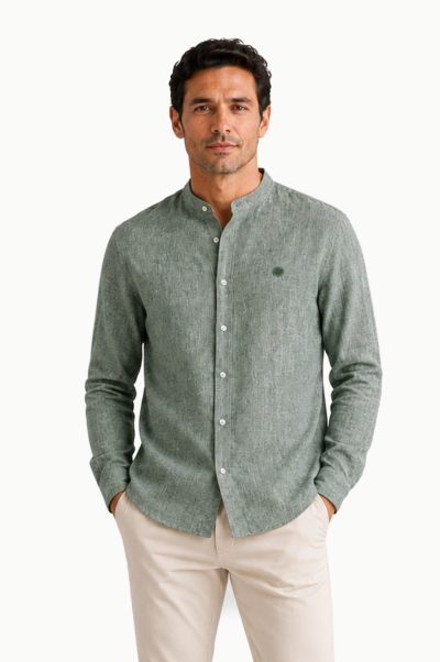 Camisa verde Cuello Mao Hombre Urban Button