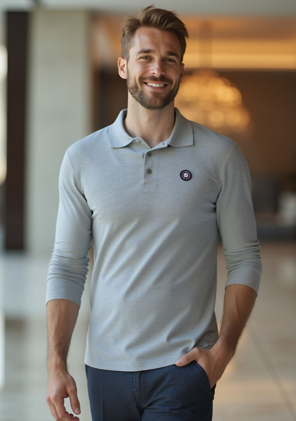 Polo Burdeos Hombre de Manga Larga Urban Button - Imagen 2