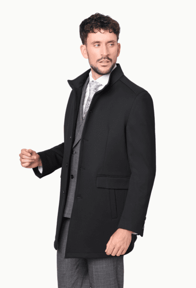 Abrigo Negro Hombre Cuello Mao Hinojo