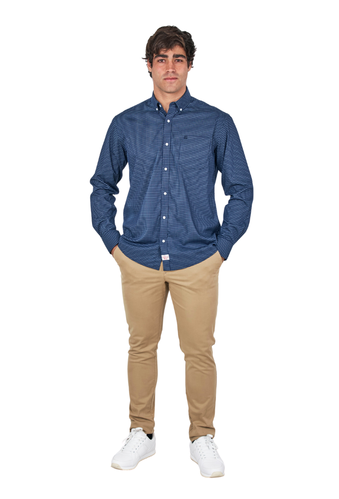 Camisa de Viyela Azul Cuadro Micro Sts - Imagen 2