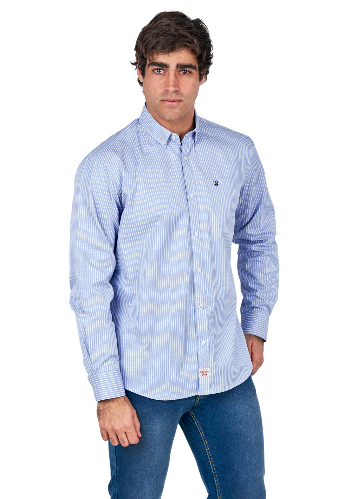 Camisa de Viyela Azul con Rayas Finas Sts
