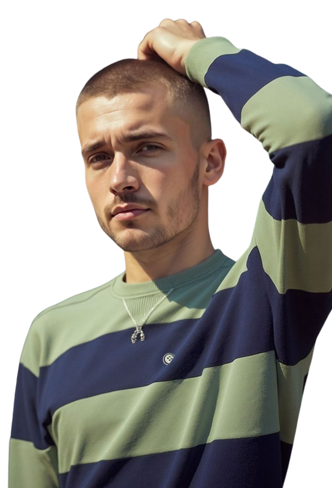 Sudadera de Rayas Verde Oliva y Azul Marino Urban Button - Imagen 3