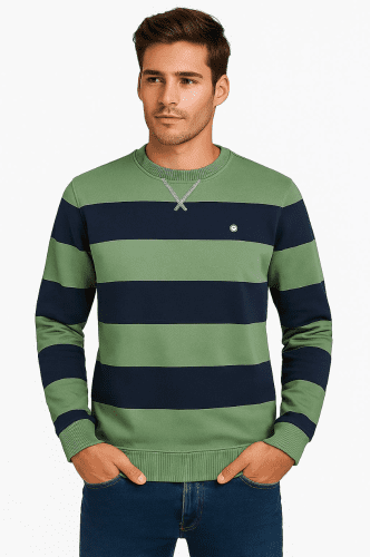 Sudadera de Rayas Verde Oliva y Azul Marino Urban Button