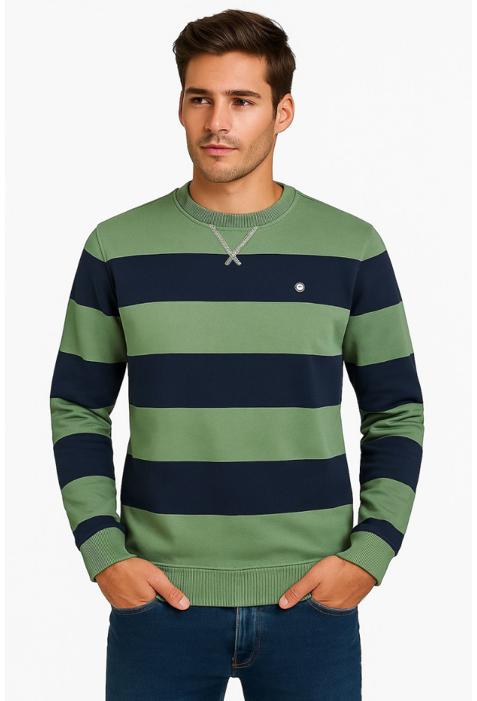 Sudadera de Rayas Verde Oliva y Azul Marino Urban Button