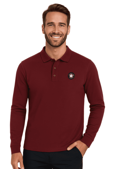 Polo Burdeos Hombre de Manga Larga Urban Button