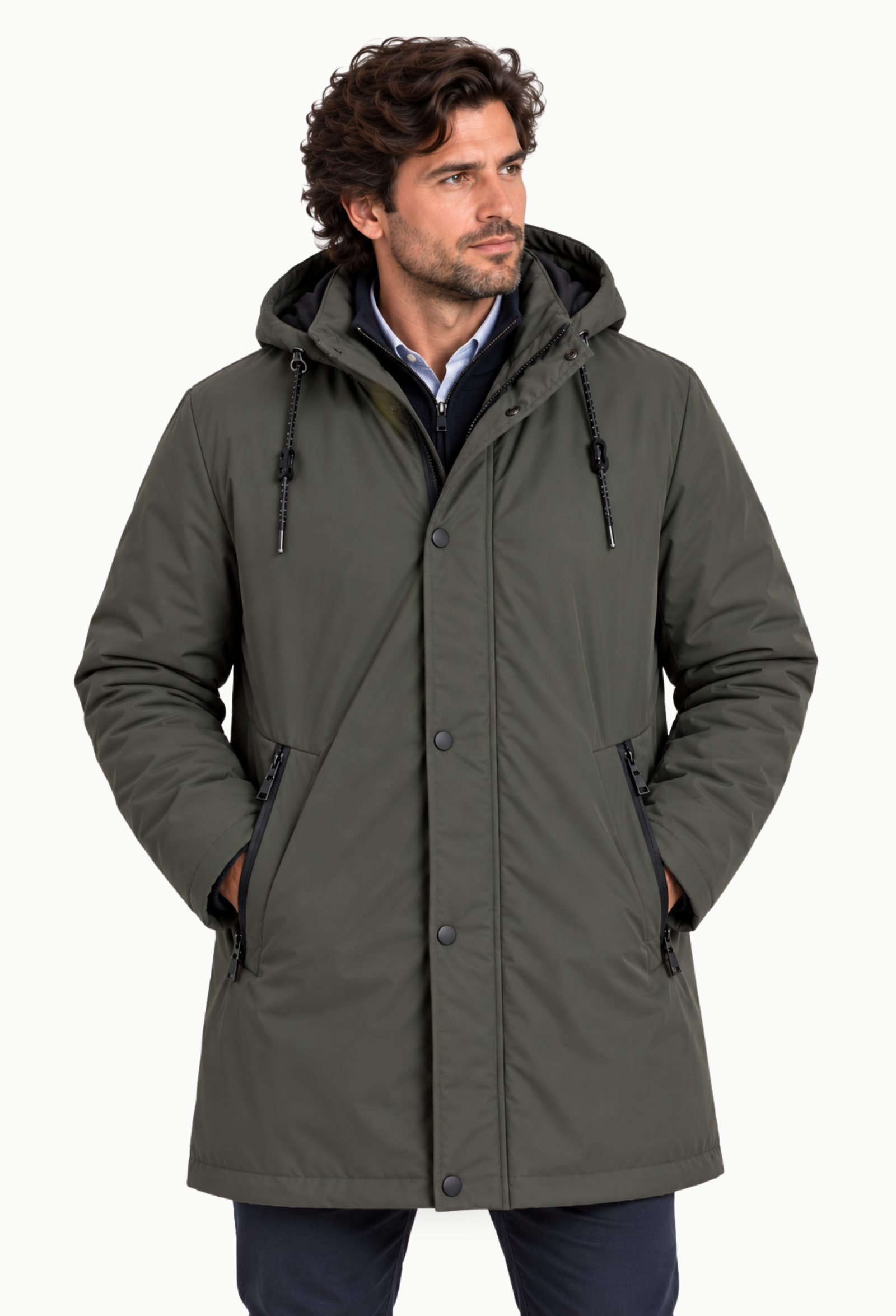 Parka Larga Rever Miera Verde Oscuro