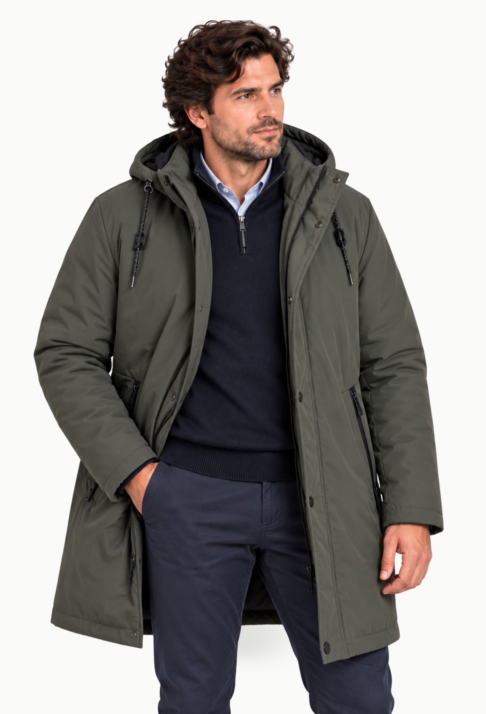 Parka Larga Rever Miera Verde Oscuro - Imagen 2