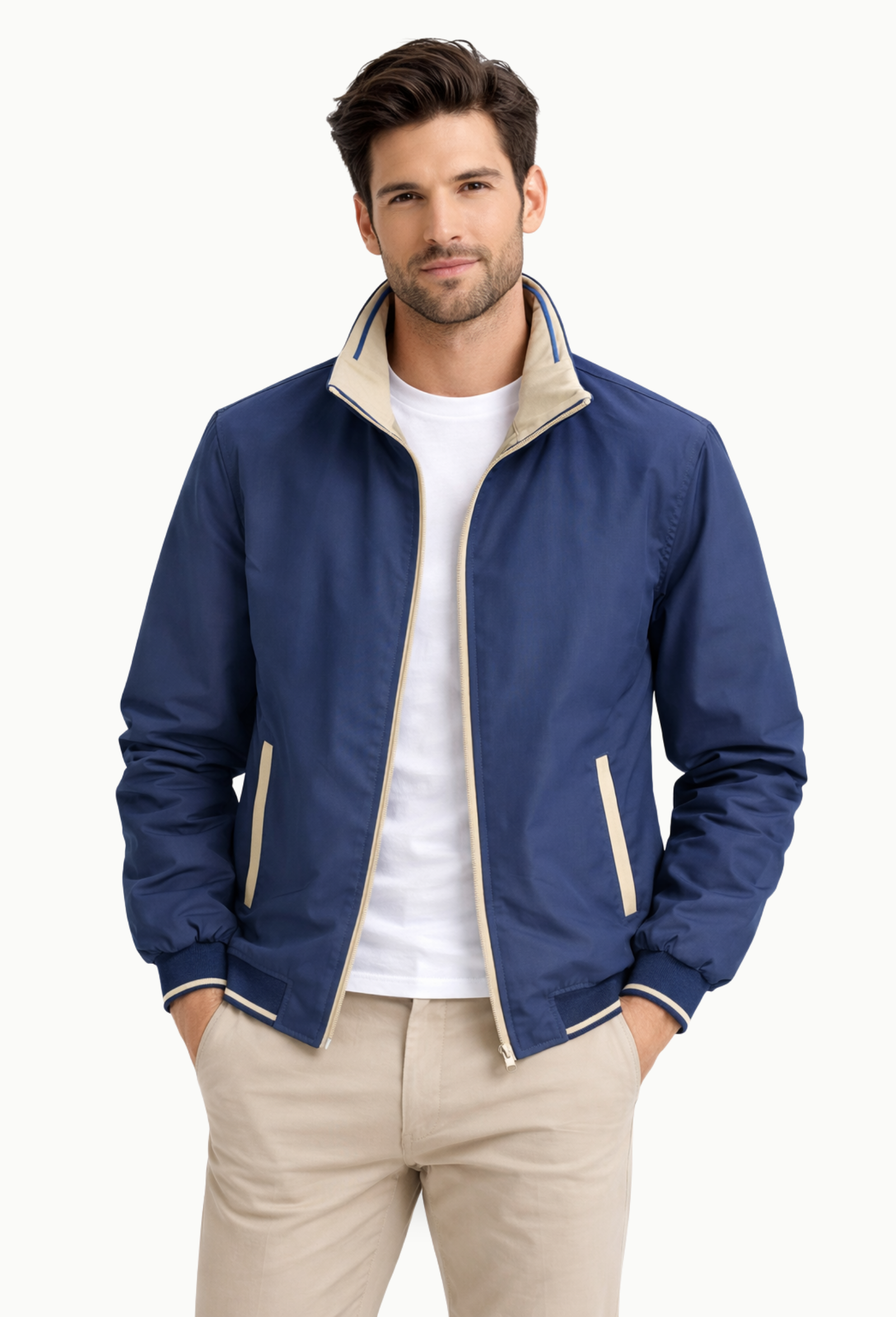 Cazadora reversible azul marino y beige