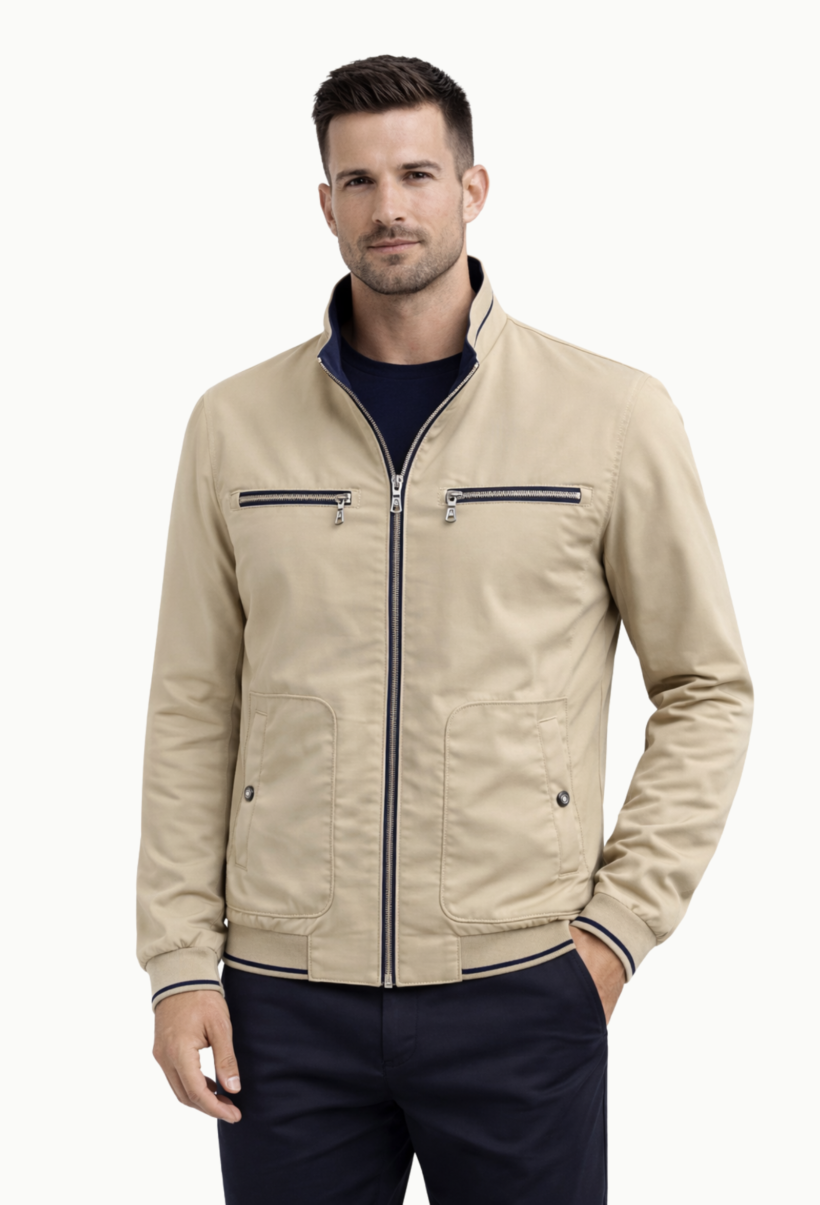 Cazadora reversible azul marino y beige - Imagen 5
