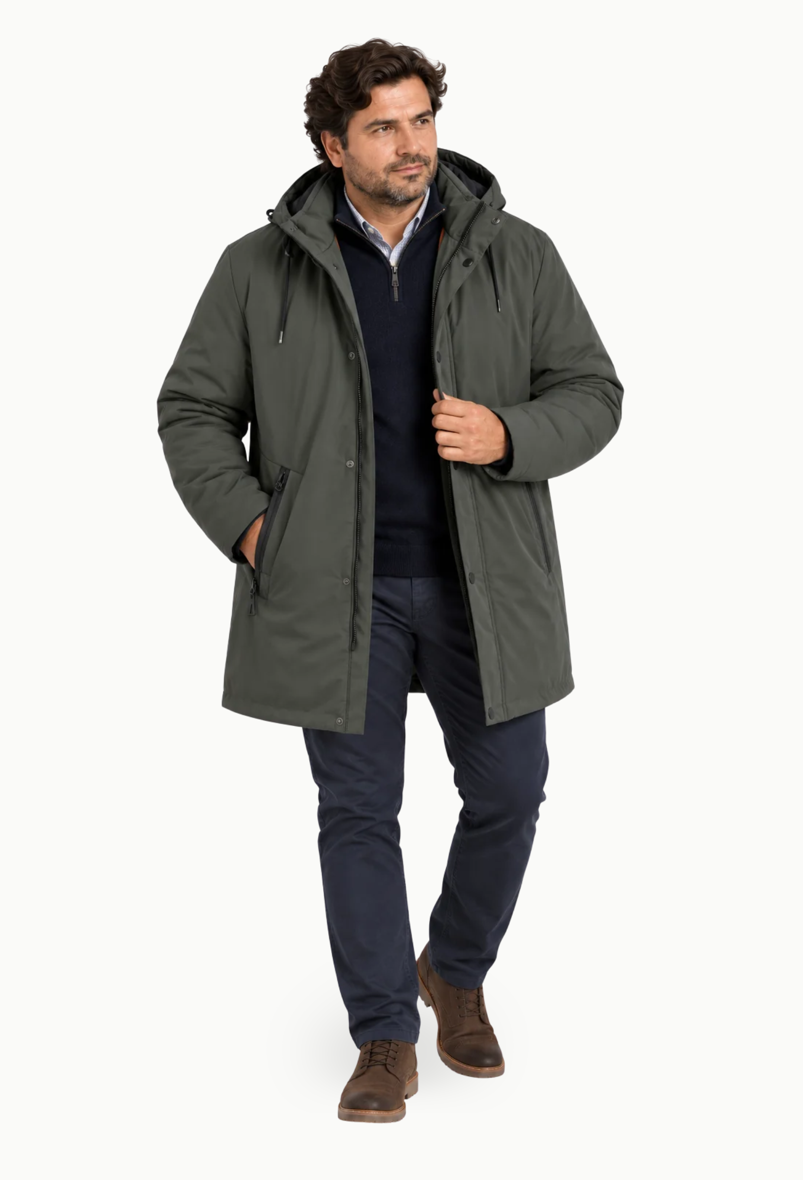 Parka Larga Rever Miera Verde Oscuro - Imagen 3