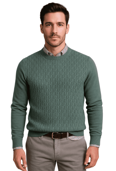 Jersey cuello redondo trenzado verde