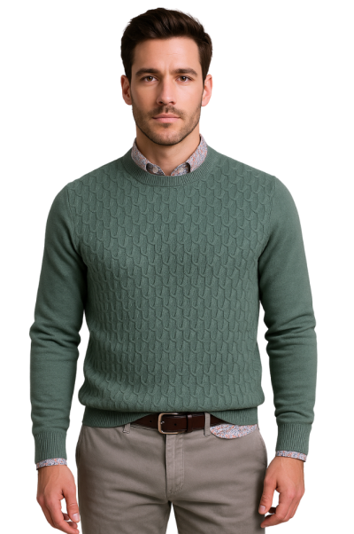 Jersey cuello redondo trenzado verde