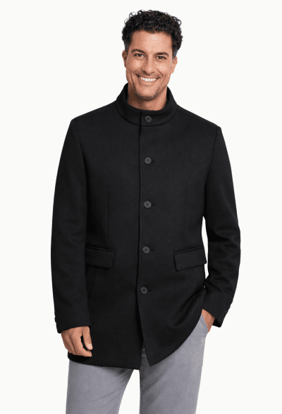 Abrigo Negro Hombre Cuello Mao triple