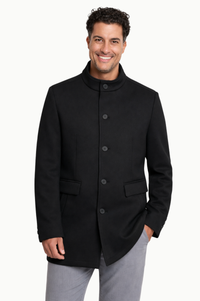 Abrigo Negro Hombre Cuello Mao triple