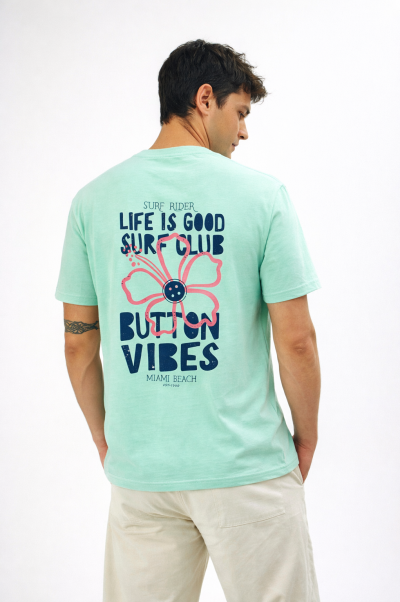 Camiseta surf Urban Button Flor menta
