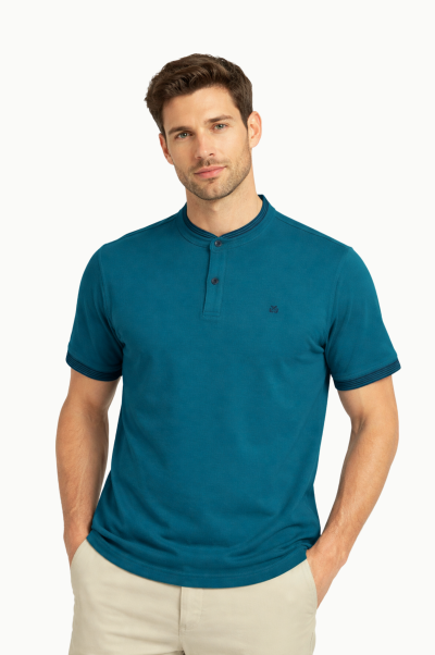 Polo cuello mao hombre algodón verde petróleo