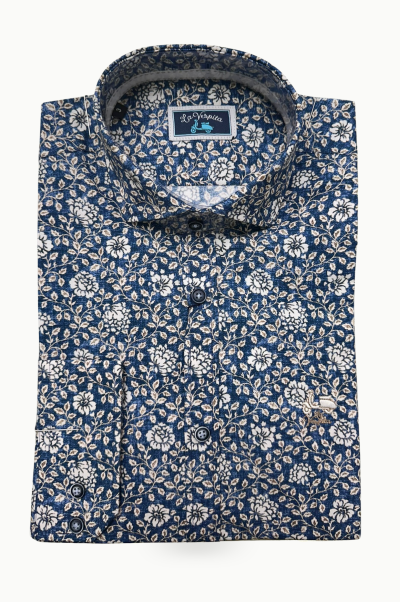 Camisa floral La Vespita azul blanco y marrón