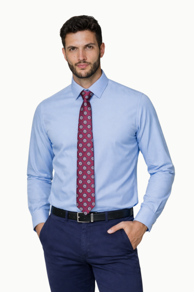 Camisa vestir hombre azul slim fit popelín punto