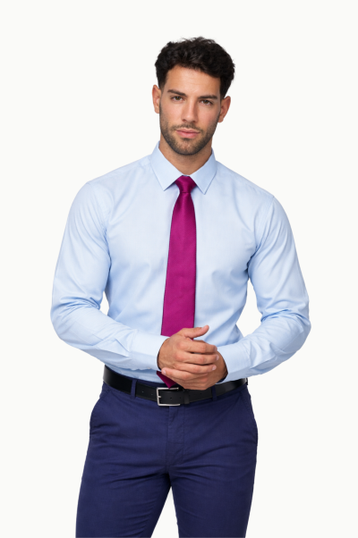 Camisa vestir hombre azul slim fit popelín estructura