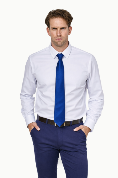 Camisa vestir hombre blanco slim fit popelín zigzag