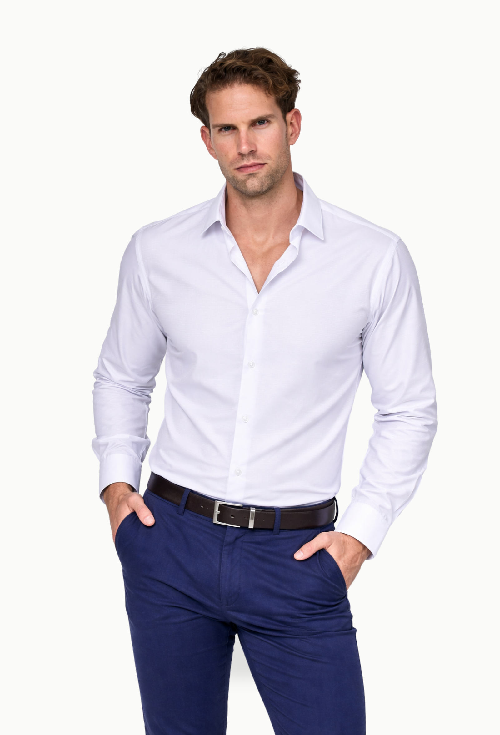 Camisa vestir hombre blanco slim fit popelín zigzag - Imagen 6