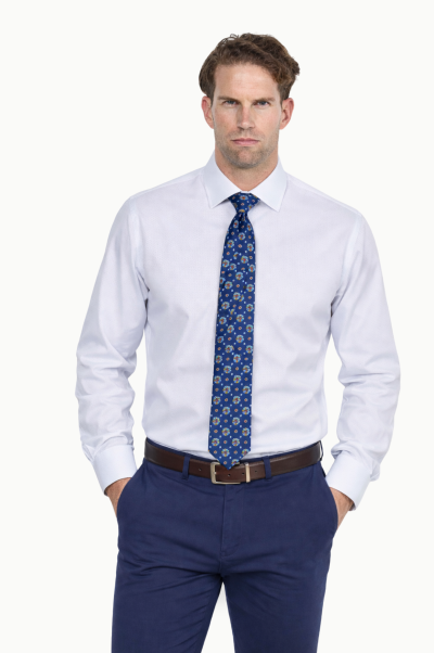 Camisa vestir hombre blanco slim fit popelín punteado