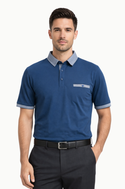 Polo hombre azul navy algodón poliéster
