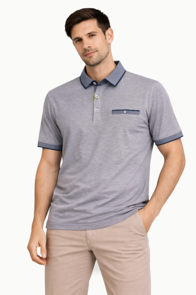 Polo hombre rayas gris azul algodón poliéster