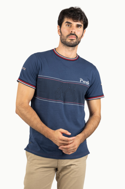 Camiseta Privata Hombre Azul Denim Cuello Contraste