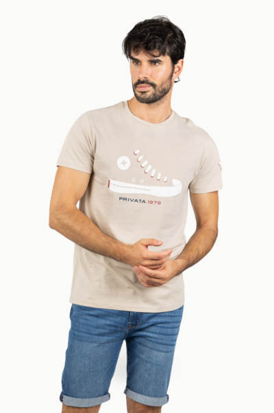 Camiseta Privata Hombre Beige Estampado Sneaker