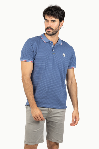 Polo Privata Hombre Azul Rayas Finas Cuello Contraste