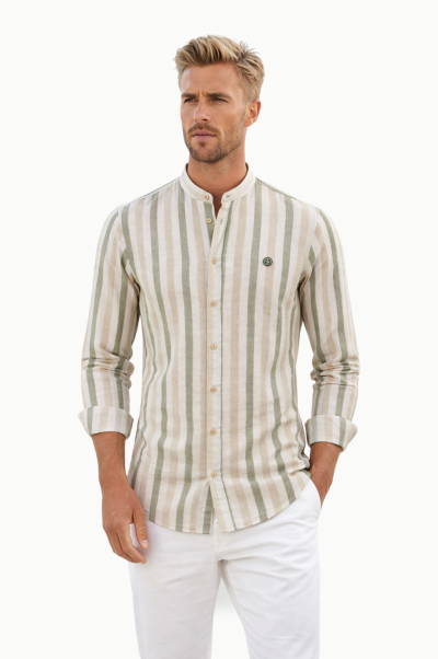Camisa Cuello Mao Hombre Rayas Urban Button