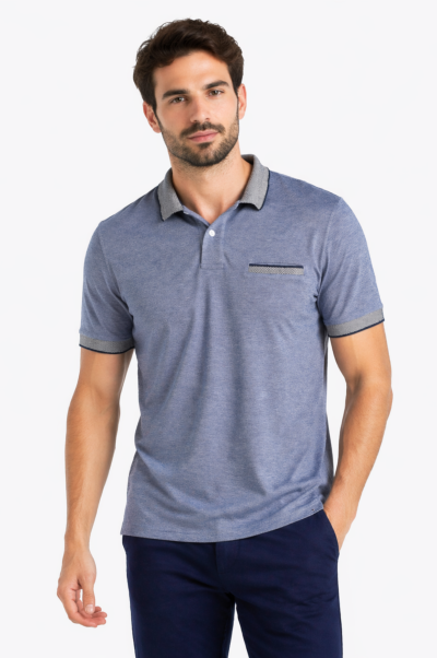 Polo melange hombre algodón poliéster marino