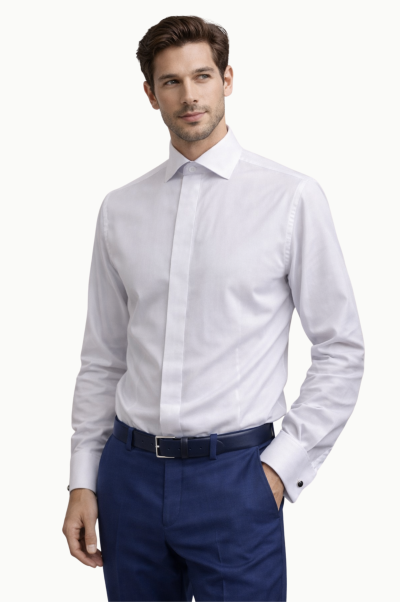 Camisa ceremonia blanca Rowing tapeta oculta doble puño
