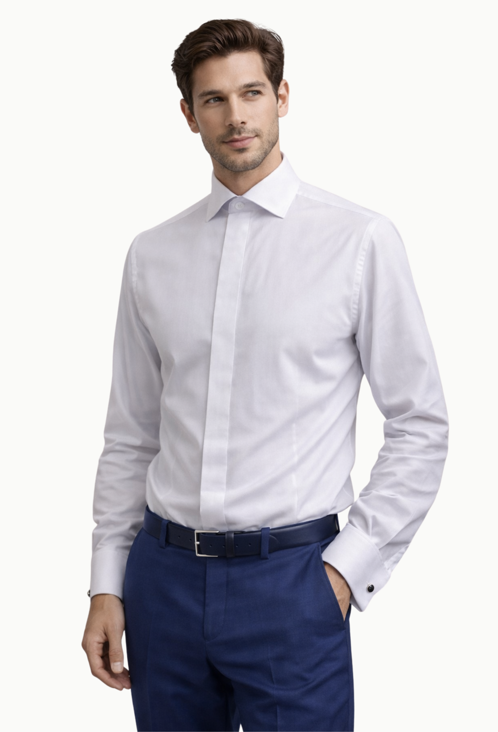 Camisa ceremonia blanca Rowing tapeta oculta doble puño