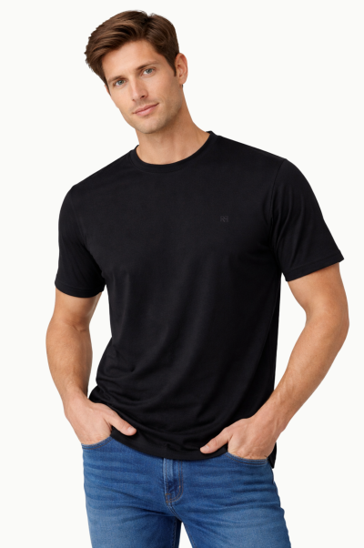 Camiseta hombre algodón viscosa negro Rever