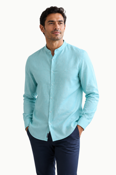 Camisa Lino 100% Cuello Mao Cian Hombre Dos Galgos