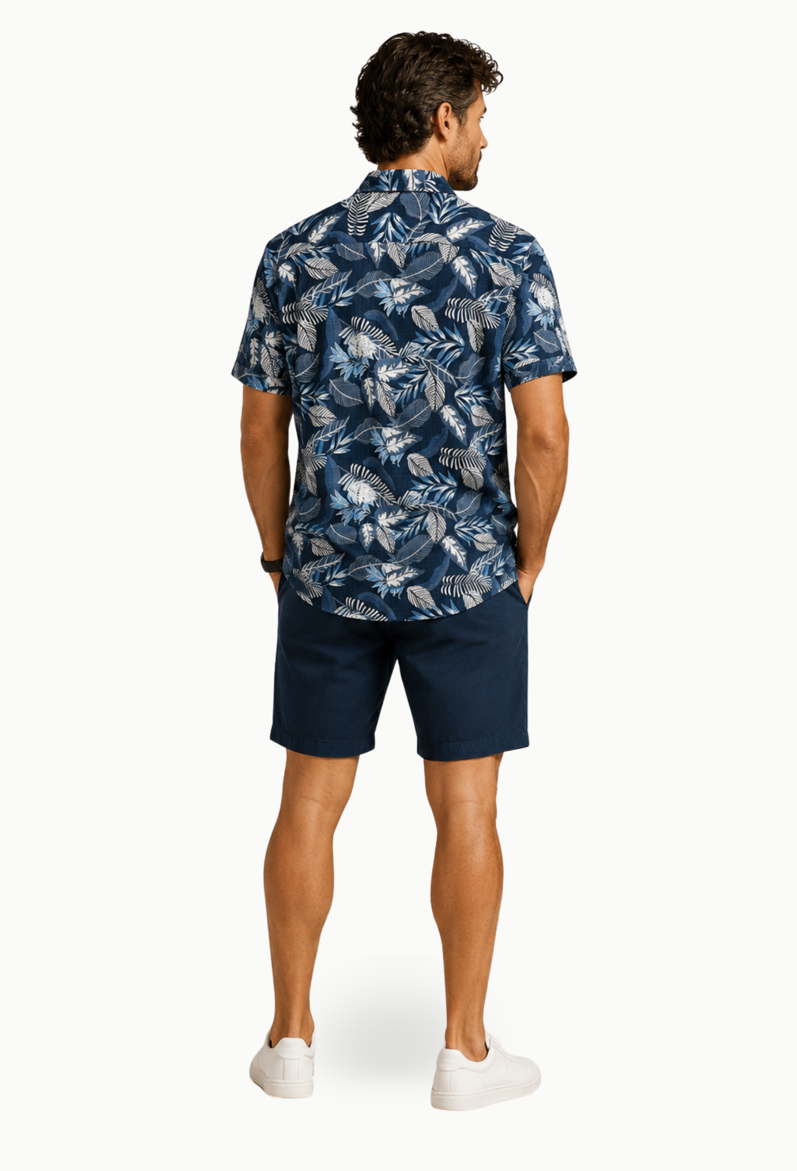 Camisa manga corta Regular Azul Marino Estampado Hojas - Imagen 2
