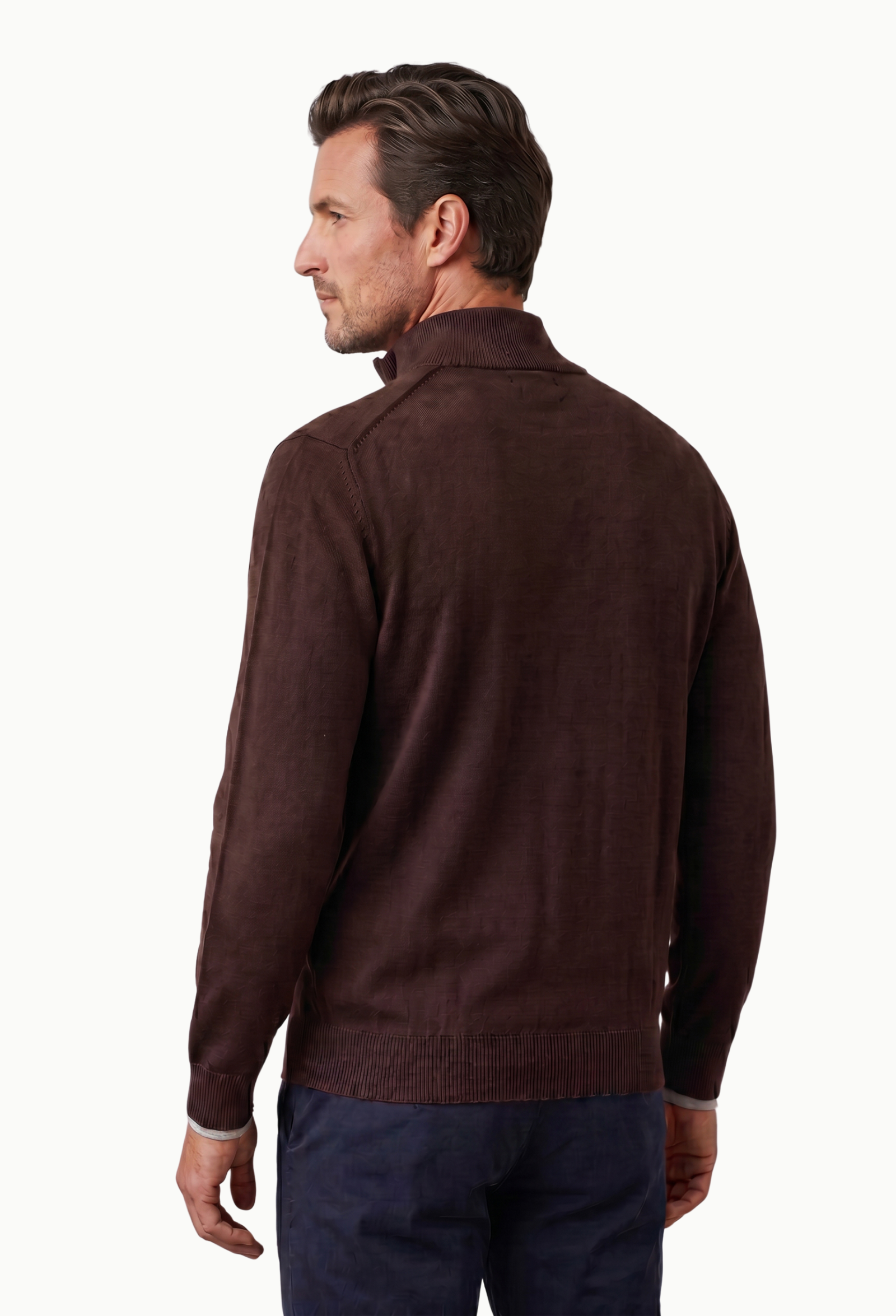 Jersey Hombre Cuello Cremallera marrón chocolate - Imagen 2