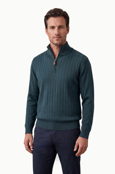 Jersey Hombre Cuello Cremallera Verde Botella