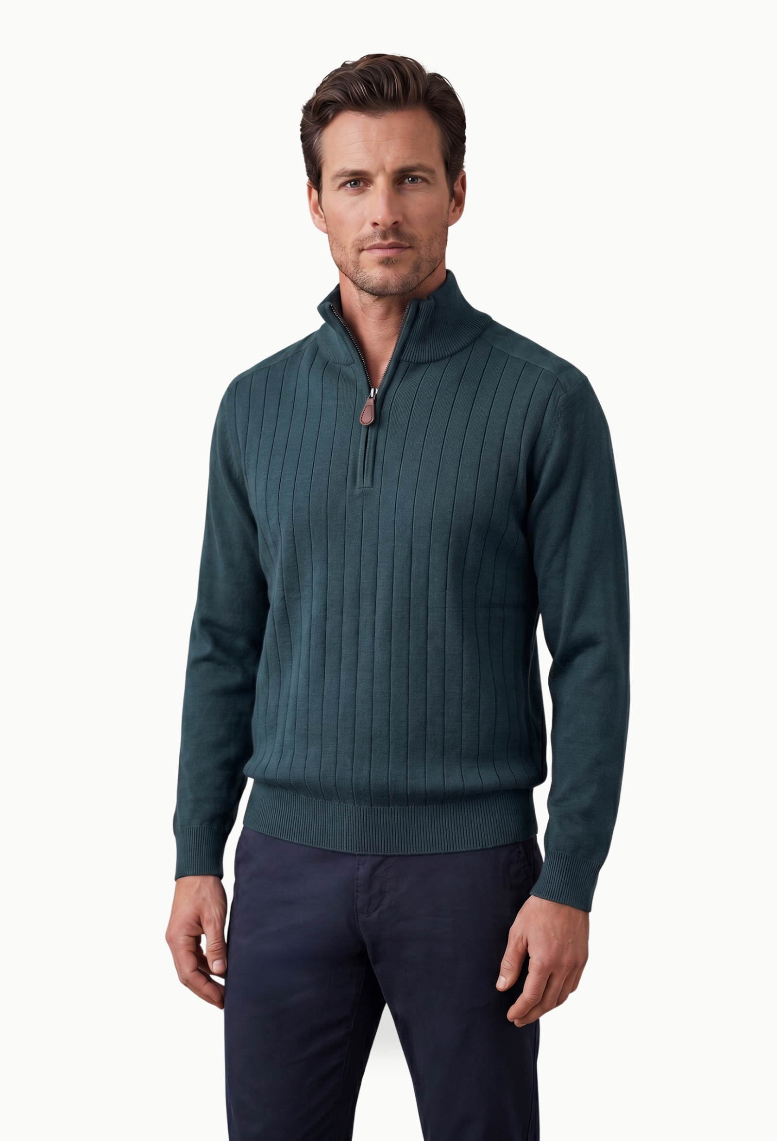 Jersey Hombre Cuello Cremallera Verde Botella