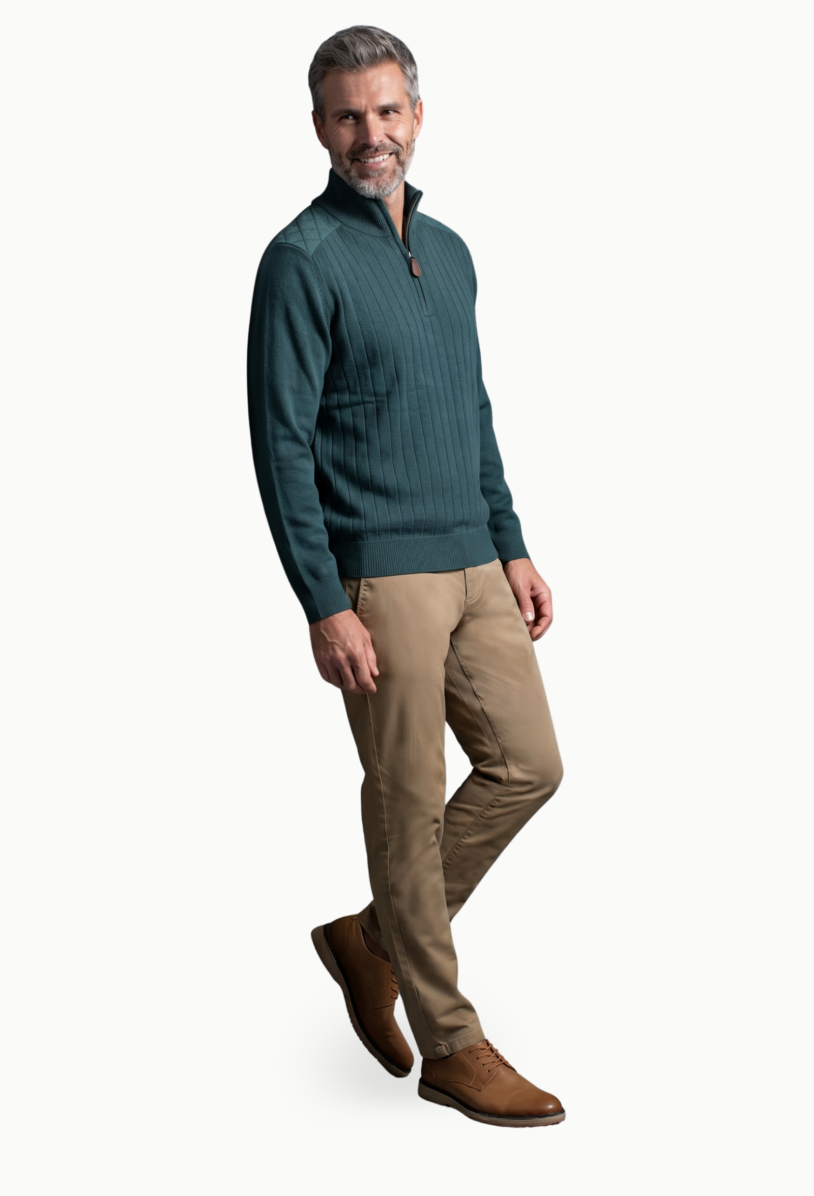 Jersey Hombre Cuello Cremallera Verde Botella - Imagen 2
